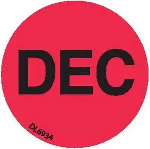 1" Diameter "Dec" Months of the year labels (500 per Roll)