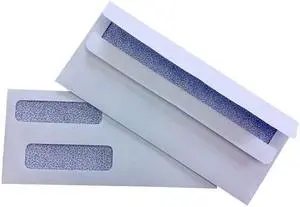 #9, Double Window Envelope, 3-7/8" x 8-7/8", 24# White Wove, Blue Woodgrain Inside Tint, (Box of 500)