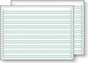 2-Ply 14-7/8'' x 11" (W x H) Standard Carbonless 13# Computer Paper, 1/2" Green Bar, No Marginal Perfs (Ream of 1500) 2-Ply 14-7/8'' x 11" (W x H) Standard Carbonless 13# Computer Paper, 1/2" Green Bar, No Marginal Perfs (Ream of 1500)