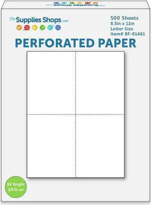 Perforated Paper, Two Perforations to Quarter the Sheet on White 24# Letter Size Copy Paper (Ream of 500)