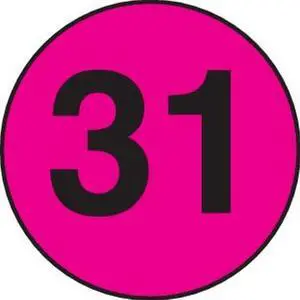 2" Diameter number 31 circle labels (500 per Roll)