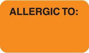 Allergy Warning Labels, ALLERGIC TO: - Fl Orange, 1-1/2" X 7/8" (Roll of 250)