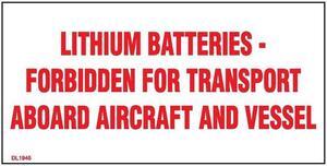 2" x 4" Lithium Batteries - Forbidden for transport aboard aircraft and vessel Labels (500 per Roll)