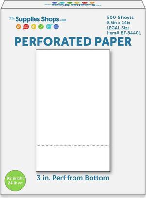 Perforated Paper, 3" From Bottom, Horizontal on White 24# LEGAL Size Copy Paper (Ream of 500)