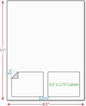 3-1/2" x 2-3/4" (3.5" x 2.75") Integrated Laser Label Form Sheets, 2 Up Labels (Carton of 1000)