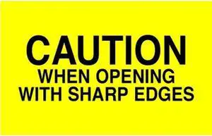 3" x 5" Caution When Opening with Sharp Edges Labels (500 per Roll)