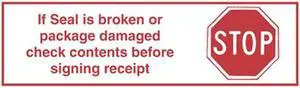 2" x 110 Yd 1.9 mil Polypropylene Hot Melt "STOP If Seal Broken..." Printed Tape (Case of 6 Rolls)