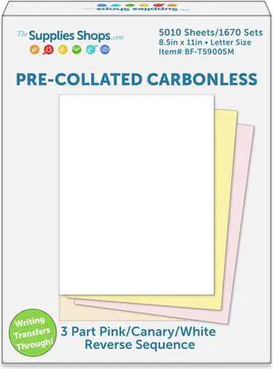 3-Part Reverse Sequence Pink / Canary / White Pre-Collated Carbonless Paper (Carton of 5010 Sheets)