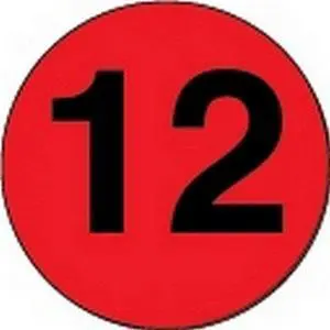 2" Diameter Number 12 Circle Labels (500 per Roll)