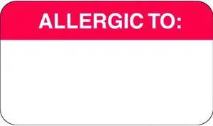 Allergy Warning Labels, ALLERGIC TO: - Red/White, 1-1/2" X 7/8" (Roll of 500)