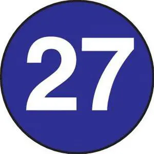 2" Diameter number 27 circle labels (500 per Roll)