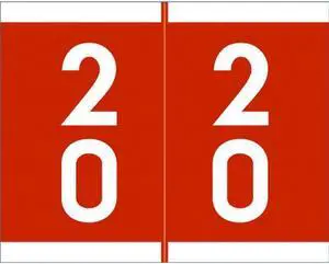 Barkley SFDM Compatible "20" Double Digit Labels, Laminated Stock, 1-3/16" X 1-1/2" Individual Numbers - Roll of 500