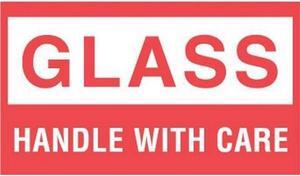 3" x 5" White/Red Glass Handle With Care Labels (500 per Roll)