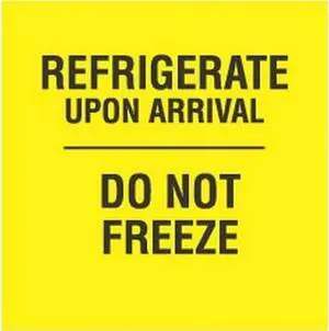 3" x 3" Black/Bright Yellow Refrigerate Upon Arrival Do Not Freeze Labels (500 per Roll)