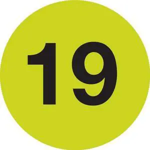1" Diameter number 19 circle labels (500 per Roll)