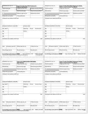 TFP W-2 T-Style Alternate 4-Up Employees Copies B, C, 2, 2 - Pack of 100