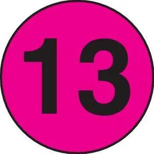 1" Diameter number 13 circle labels (500 per Roll)