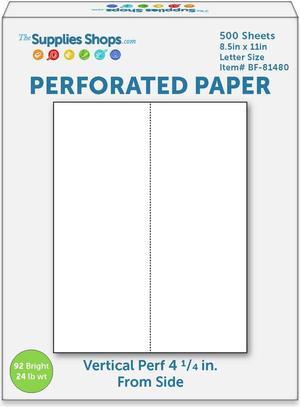 Perforated Paper, 4 1/4" from Left, Vertical on White 24# Letter Size Copy Paper (Ream of 500)