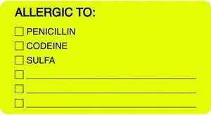 Allergy Warning Labels, ALLERGIC TO: - Fl Chartreuse, 3-1/4" X 1-3/4" (Roll of 500)