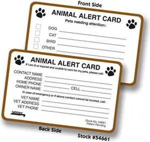 Double Sided Animal Alert Card, 25 per Pack (4 Packs per Box)