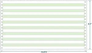 14-7/8" x 8-1/2" (W x H) Continuous 18# Computer Paper, 1/2" Green Bar (Carton of 2800)