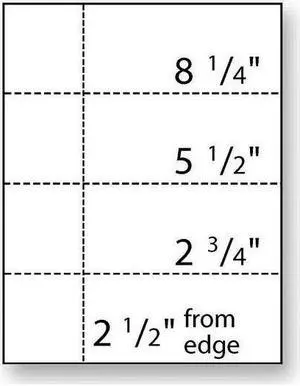 8.5'' x 11" Deposit Slips, 24# White Stock, Horizontal Perf Every 2.75", Vertical Perf 2.5" from Left (Carton of 2500) 8.5'' x 11" Deposit Slips, 24# White Stock, Horizontal Perf Every 2.75", Vertical Perf 2.5" from Left (Carton of 2500)