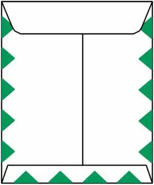 Open End First Class Catalog Envelopes, 9" x 12", 28#, Green Diamond Border, White Kraft, "First Class Mail" on Face