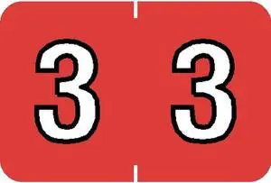 Barkley NBKM Compatible Numeric "3" Labels, Laminated Stock, 1" X 1-1/2" Individual Numbers - Roll of 500