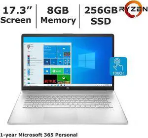 HP 17.3" Touch 17-cp0056nr AMD Ryzen 3 3250u,  8GB DDR4, 256GB SSD, AMD Radeon Graphics, Webcam, Bluetooth, Windows 10 Home,  Silver