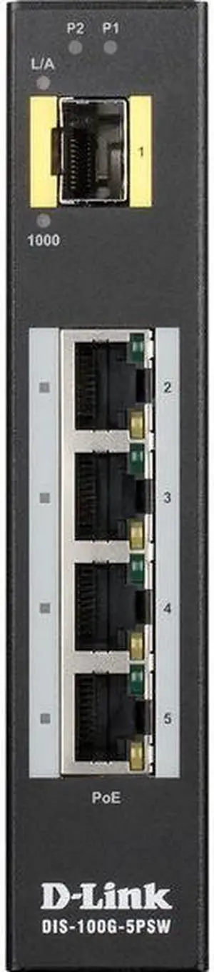 D-Link DIS-100G-5PSW Unmanaged Industrial Gigabit Unmanaged Switches, 4 x 100/1000BaseT PoE Ports, 1 x 100/1000BaseSFP Slots