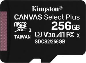 Kingston Canvas Select Plus  Flash memory card microSDXC to SD adapter included  256 GB  A1  Video Class V30  UHS