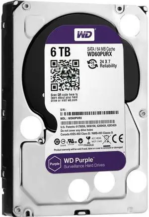 WD WD60PURX Purple WD60PURX 6TB Surveillance 3.5" Internal Hard Drive