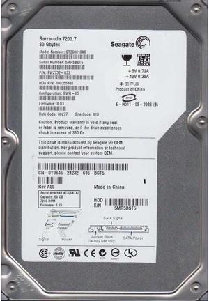 Seagate Barracuda ST380819AS 80GB 7200 RPM 8MB Cache SATA 3.5" Internal Hard Drive Bare Drive