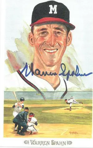 Warren Spahn signed 1989 Milwaukee Braves Perez-Steele Celebration Postcard (photo) #39- JSA Hologram #DD64323
