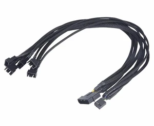 Black Net Jacket Sleeved 18 inch Molex 4pin to 5 x 4pin PWM Fan Power Splitter Hub Adapter Cable w/ RPM Feedback Black Net Jacket Sleeved 18 inch Molex 4pin to 5 x 4pin PWM Fan Power Splitter Hub Adapter Cable w/ RPM Feedback