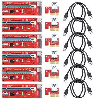 6-Pack Version 7 SATA Powered PCI-E PCI Express Extender Riser Cable- VER 007S - 1X to 16X PCIE USB3.0 Adapter Card w/ 2ft USB Extension Cable - GPU Graphic Card Crypto Currency Mining 6-Pack Version 7 SATA Powered PCI-E PCI Express Extender Riser Cable- VER 007S - 1X to 16X PCIE USB3.0 Adapter Card w/ 2ft USB Extension Cable - GPU Graphic Card Crypto Currency Mining