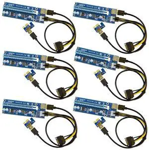 6 Pack 6-Pins PCI-e VER 006C PCl-E 16x to 1x Powered Riser Adapter Card with 2ft USB 3.0 Extension Cable & SATA to PCIe 6pin Power Cable GPU Riser Adapter Ethereum Mining ETH 6 Pack 6-Pins PCI-e VER 006C PCl-E 16x to 1x Powered Riser Adapter Card with 2ft USB 3.0 Extension Cable & SATA to PCIe 6pin Power Cable GPU Riser Adapter Ethereum Mining ETH