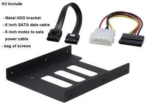 2.5 to 3.5 SSD Hard Drive Adapter Metal Mounting Bracket Converter w/ 18 " SATA Data Cable and 6“ Molex 4-pin to SATA 15-pin Power Cable Combo Kit 2.5 to 3.5 SSD Hard Drive Adapter Metal Mounting Bracket Converter w/ 18 " SATA Data Cable and 6“ Molex 4-pin to SATA 15-pin Power Cable Combo Kit