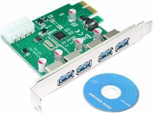 4 Port PCIE PCI-e to USB 3.0 Expansion Card - USB 3.0 Hub Controller PCI Express Card Adapter w/ Extra Molex 4pin LP4 Power