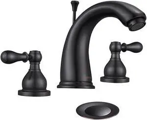 Aquaterior® 3 Hole Bathroom Sink Faucet Double Handle Widespread Mixer Taps with Drain ORB