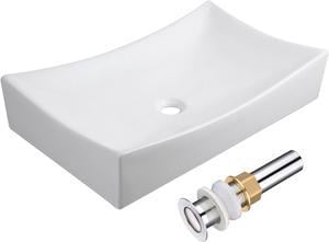 Aquaterior 26"Lx15-5/8"Wx5-1/3"H Rectangle White Porcelain Ceramic Bathroom Sink w/ Free Chrome Drain