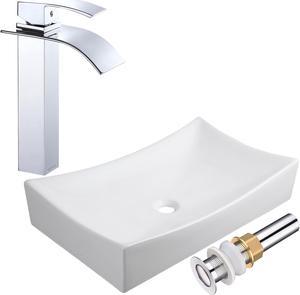 Aquaterior Waterfall Faucet Above Counter Sink Set Ceramic Bathroom Basin Hotel