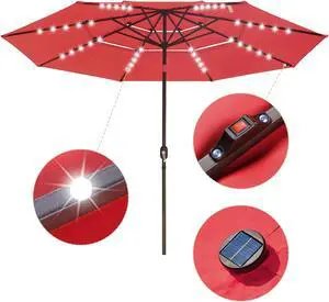 Yescom 11 Ft 3 Tier Patio Umbrella with Solar LED Crank Tilt Button  Yard Home