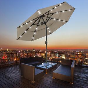 Yescom 9 Ft 3 Tier Patio Umbrella with Solar LED Crank Tilt Button Aluminum Yard Pool