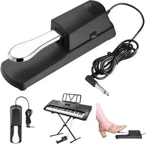 Universal Sustain Foot Pedal Piano-Style with Polarity Switch 1/4" Jack for Electric Piano Keyboard