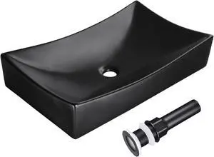 Aquaterior® 26" Black Rectangle Bathroom Vessel Sink Above Counter Porcelain Ceramic Vanity Sink Basin w/ Drain