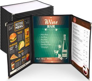 30 Menu Cover 8.5X11 6 View Triple Fold Double Stitch Trim Cafe Restaurant Black