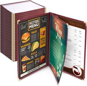 30 Pack 8.5x11 6 View 3 Page Menu Cover Burgundy Trim Trifold Transparent Volume