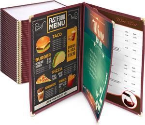 30pc 85x14 Menu Cover Trifold 6 View 3 Page Restaurant Cafe Book Clear Burgundy