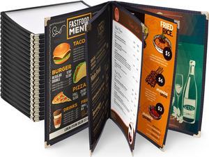 20 Menu Cover 10 View Double Stitch Black Trim 8 12x11 Cafe Fold 5 Page Book